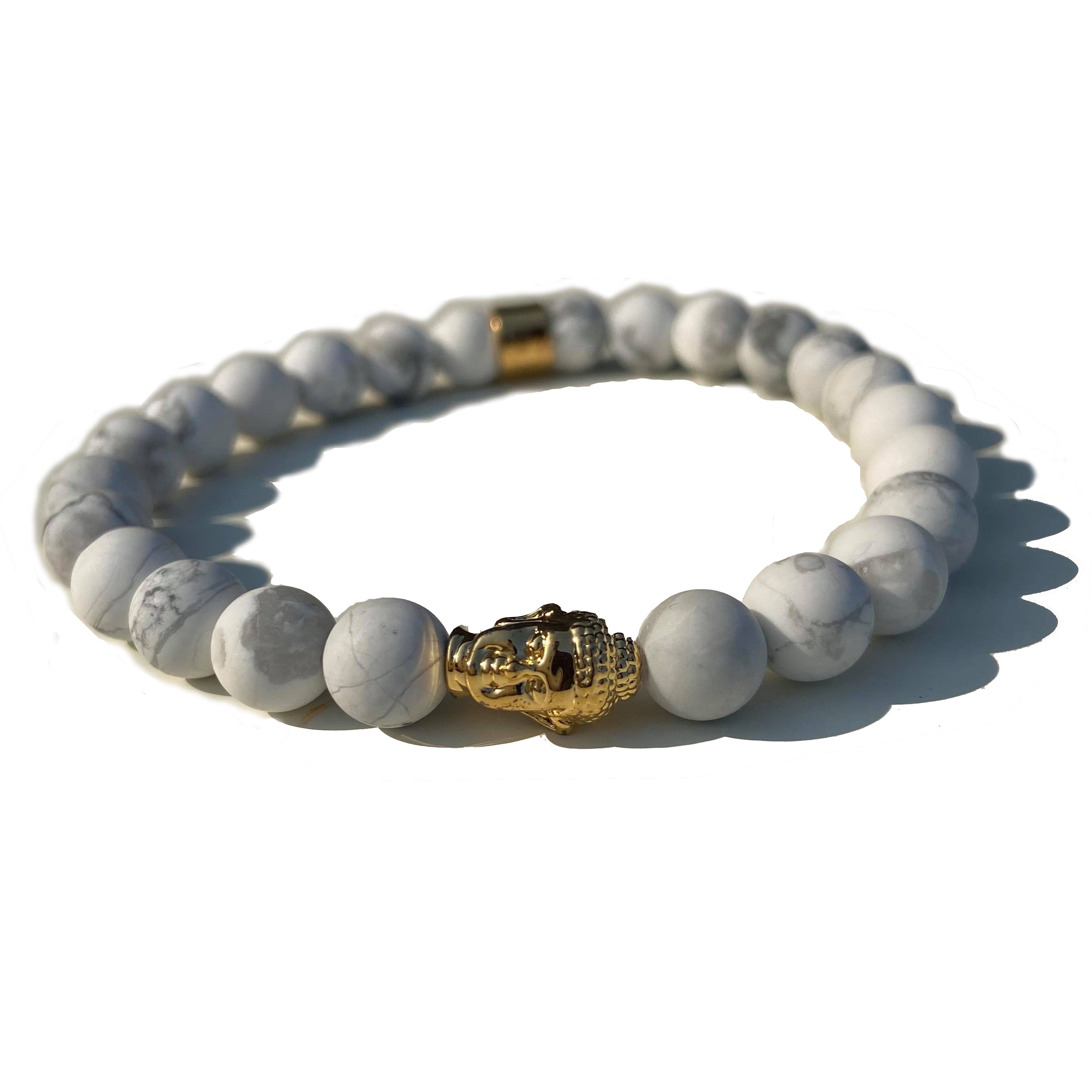The Buddha Beaded Skull Bracelet - White / Gold