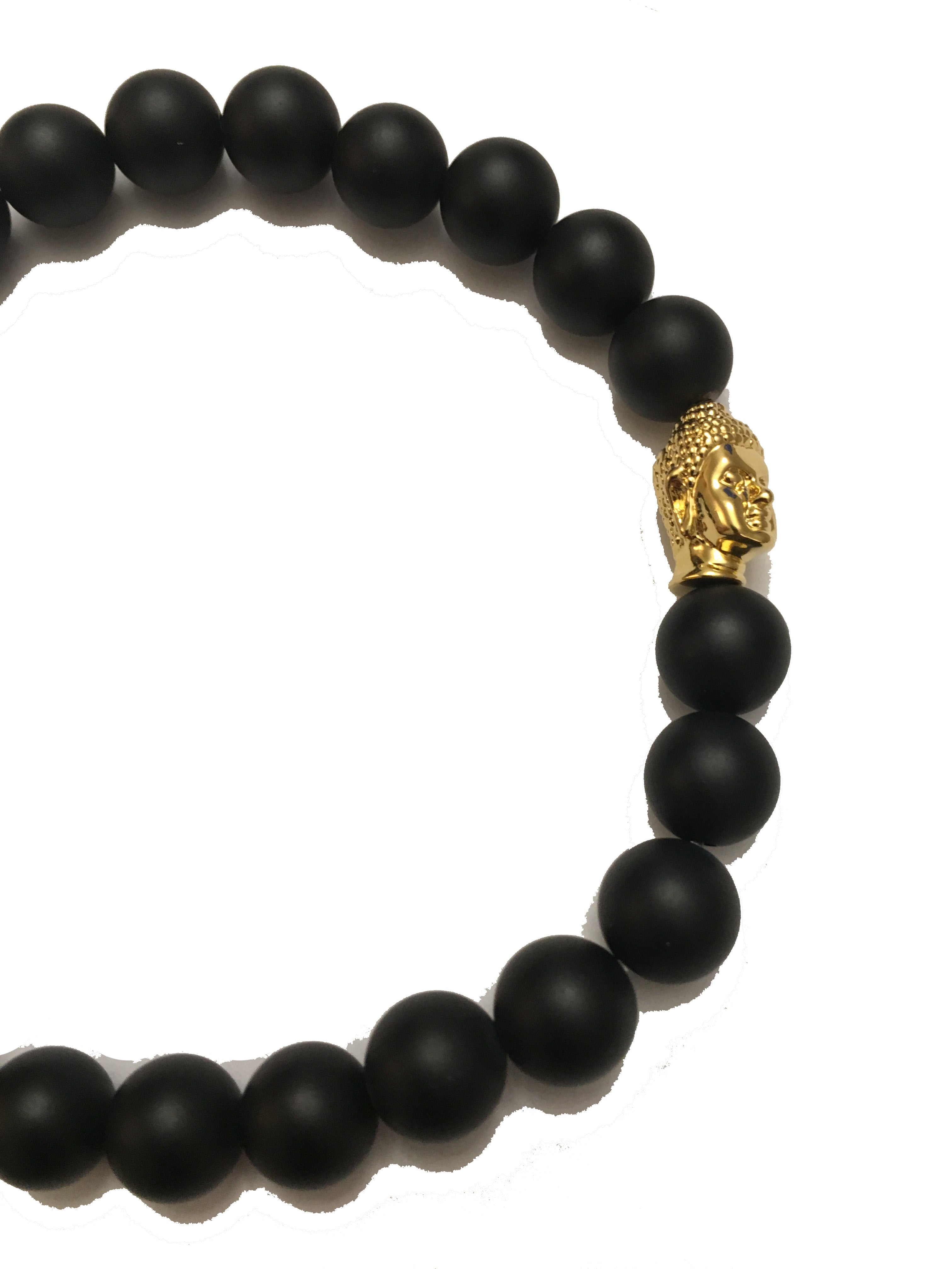 The Buddha Head Beaded Bracelet - Black / Gold