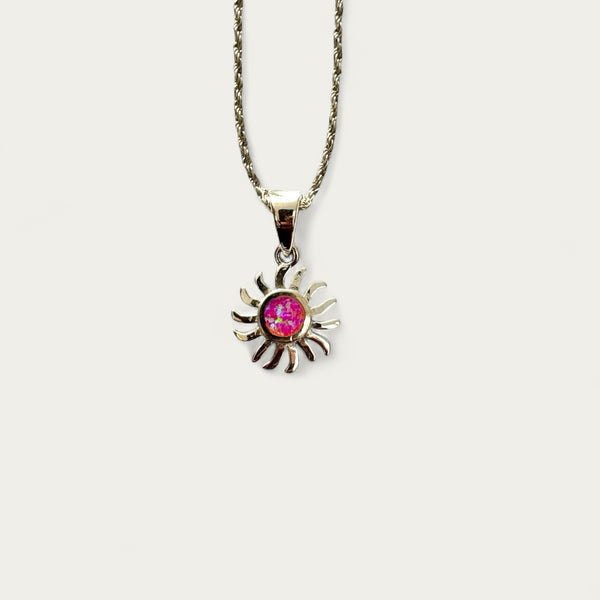 Sterling Silver Opal Sun Necklace - Pink