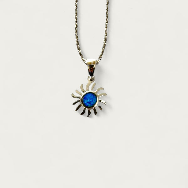 Sterling Silver Opal Sun Necklace - Blue
