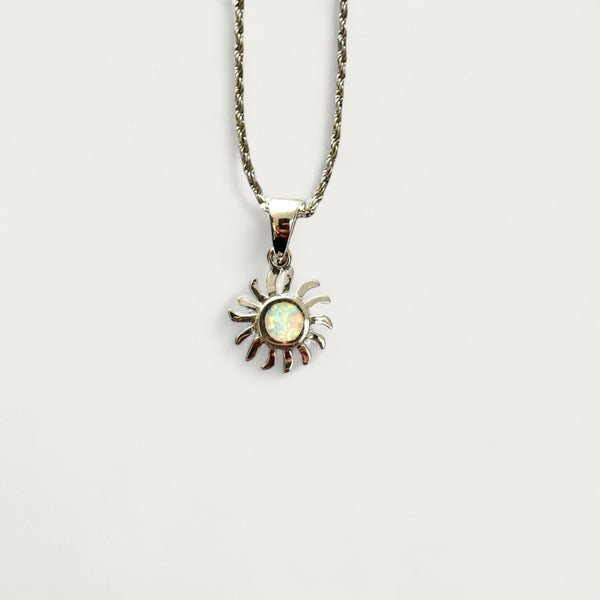 Sterling Silver Opal Sun Necklace - White