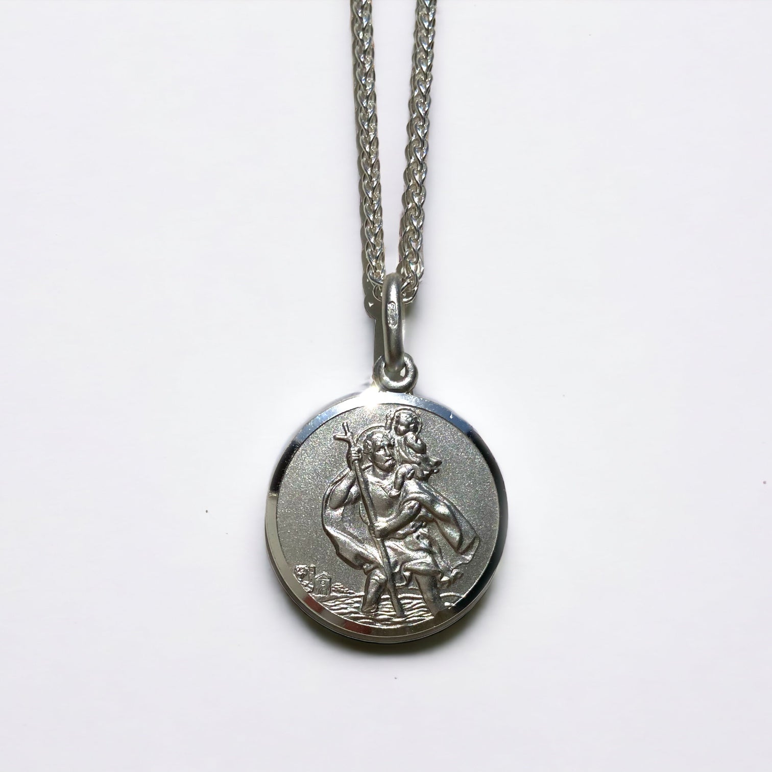 2cm Sterling Silver St Christopher Pendant Necklace