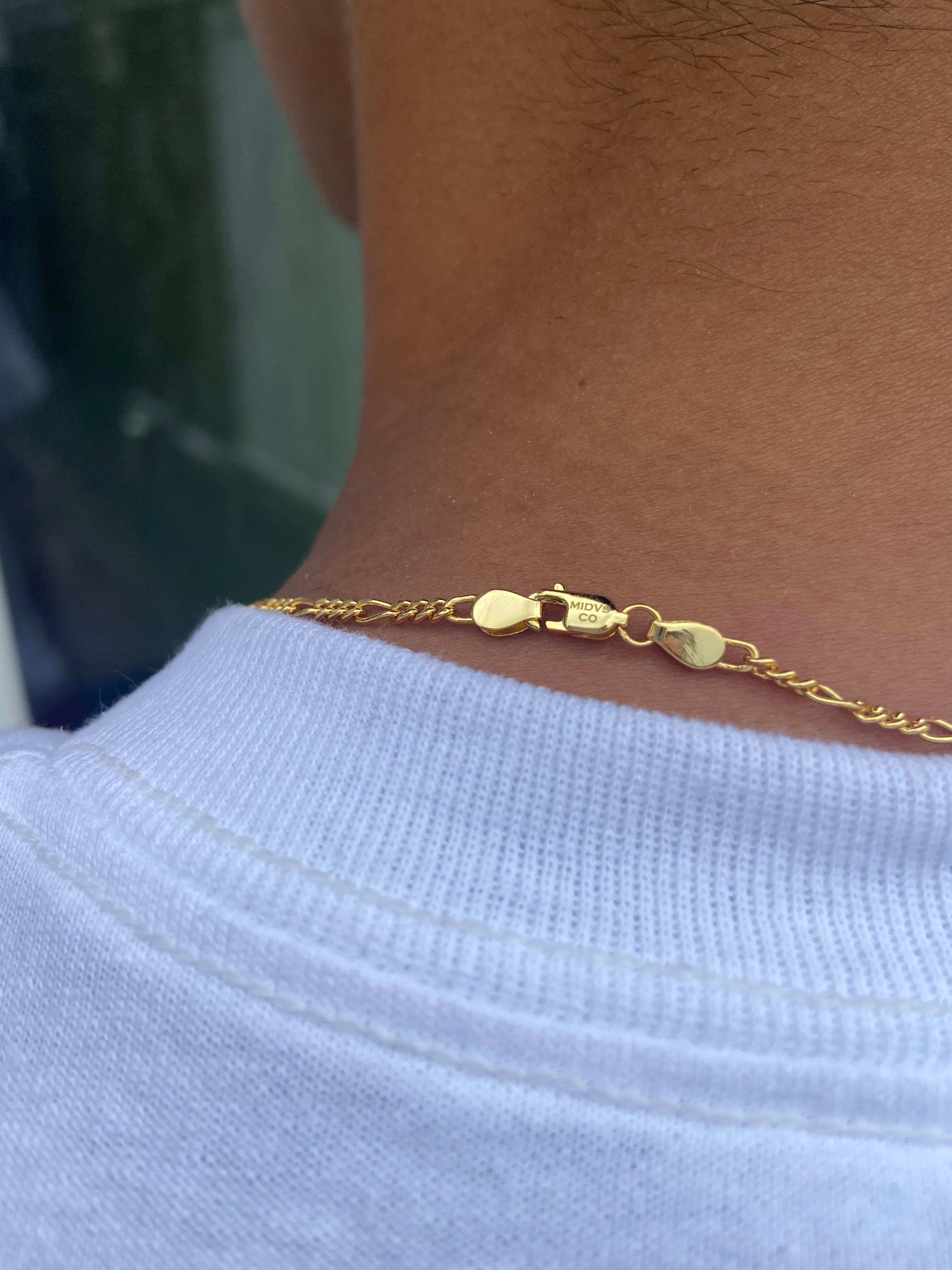 2.5mm Solid Silver / 18K Gold Vermeil Figaro Link Chain | 18" - 22"