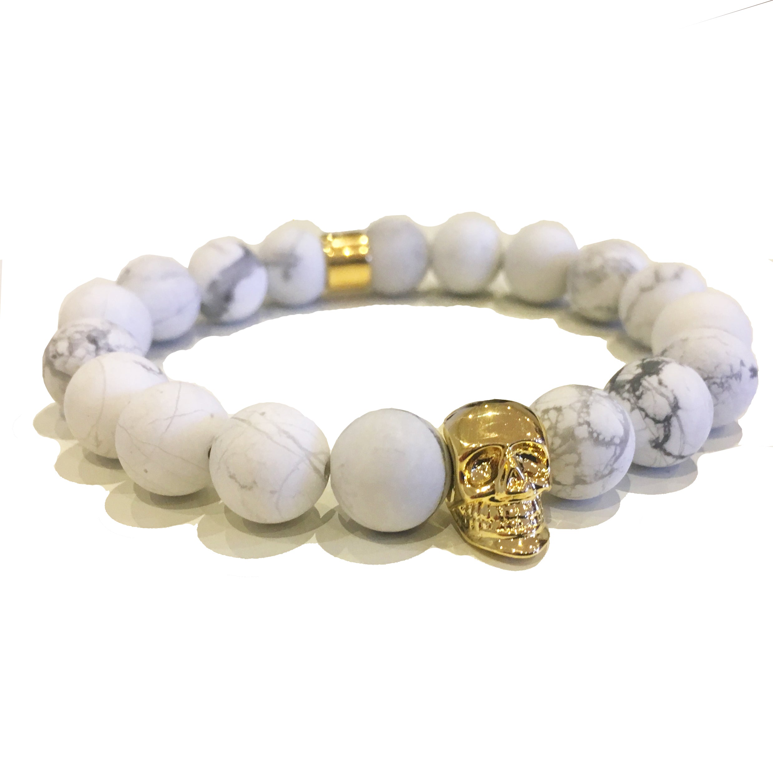 The Kranion White Beaded Skull Bracelet - Gold