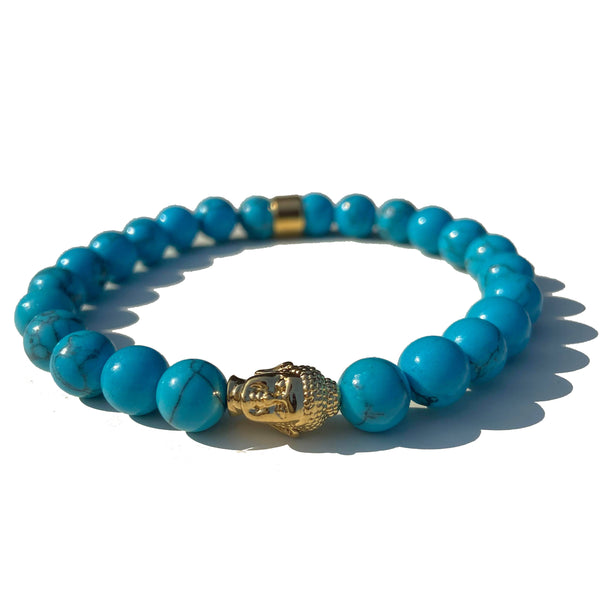 The Buddha Black Beaded Skull Bracelet - Turquiose / Gold